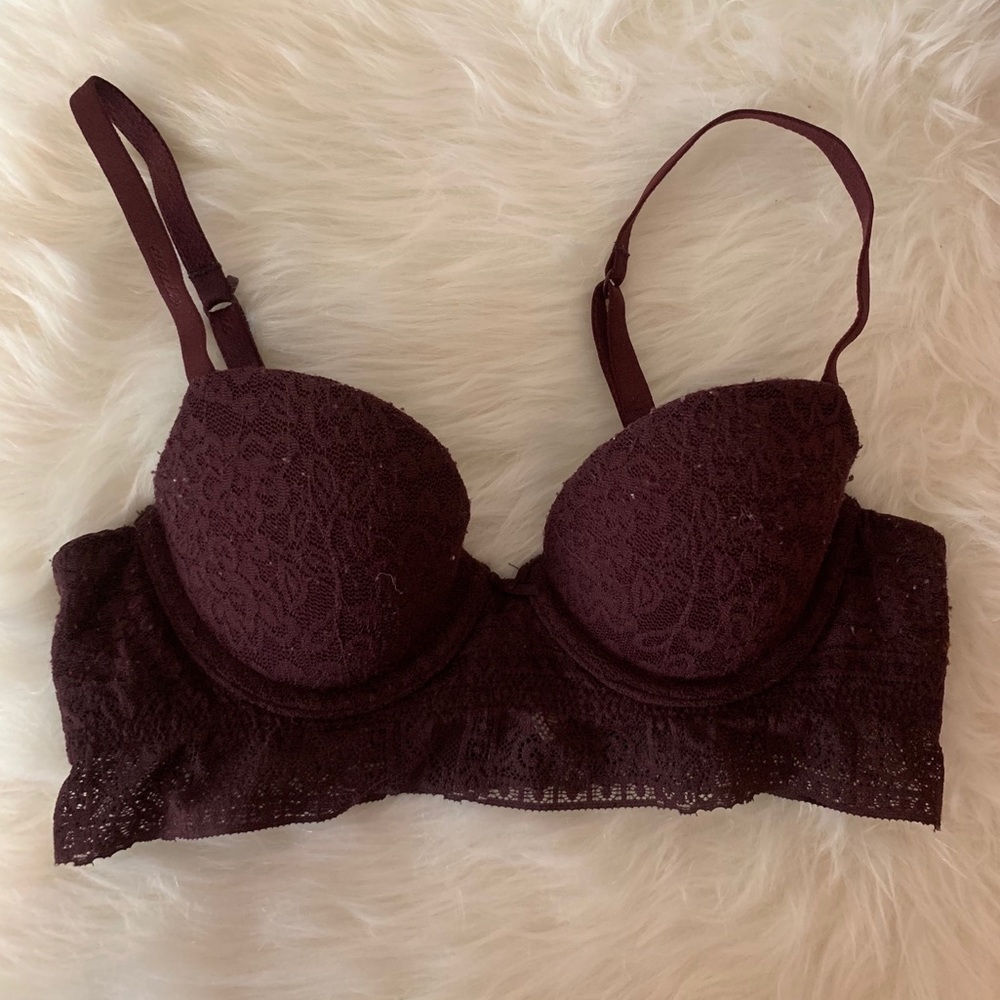 Lace longline demi bra - Maroon